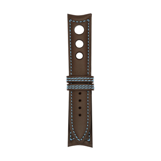 Rally Leather Brown Chocolate Strap,  Stitching Blue Light