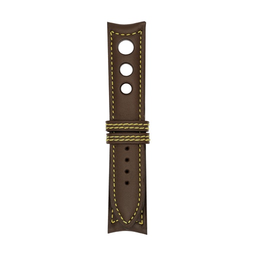 Rally Leather Brown Chocolate Strap,  Stitching Yellow