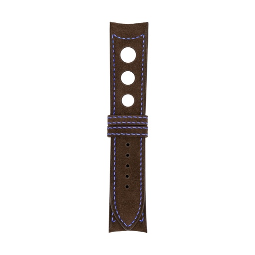 Rally Nubuck Brown Chocolate Strap,  Stitching Blue