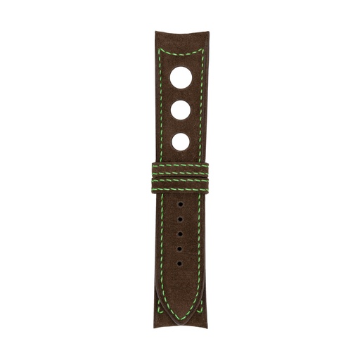 Rally Nubuck Brown Chocolate Strap,  Stitching Green