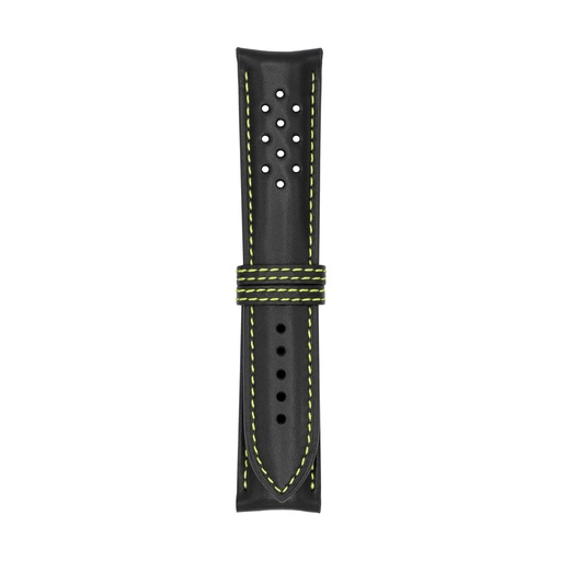 Vintage Leather Black Strap,  Stitching Green Light