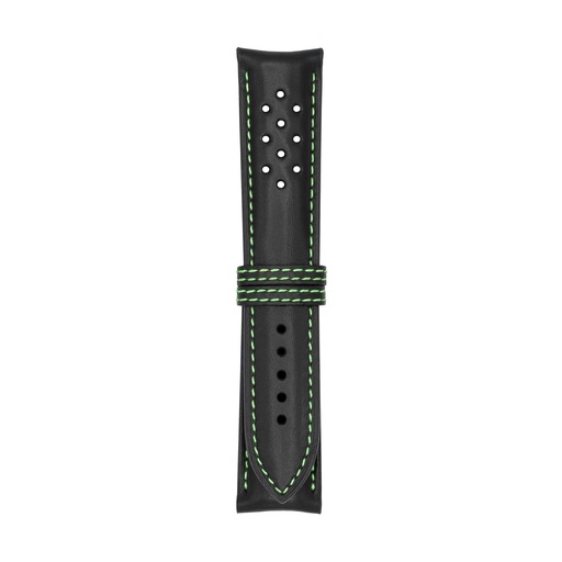 Vintage Leather Black Strap,  Stitching Green