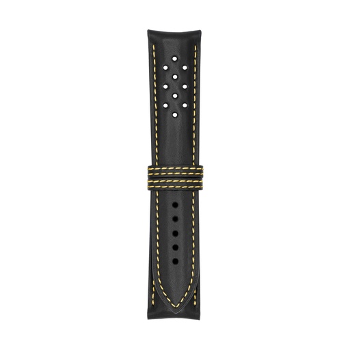 Vintage Leather Black Strap,  Stitching Yellow